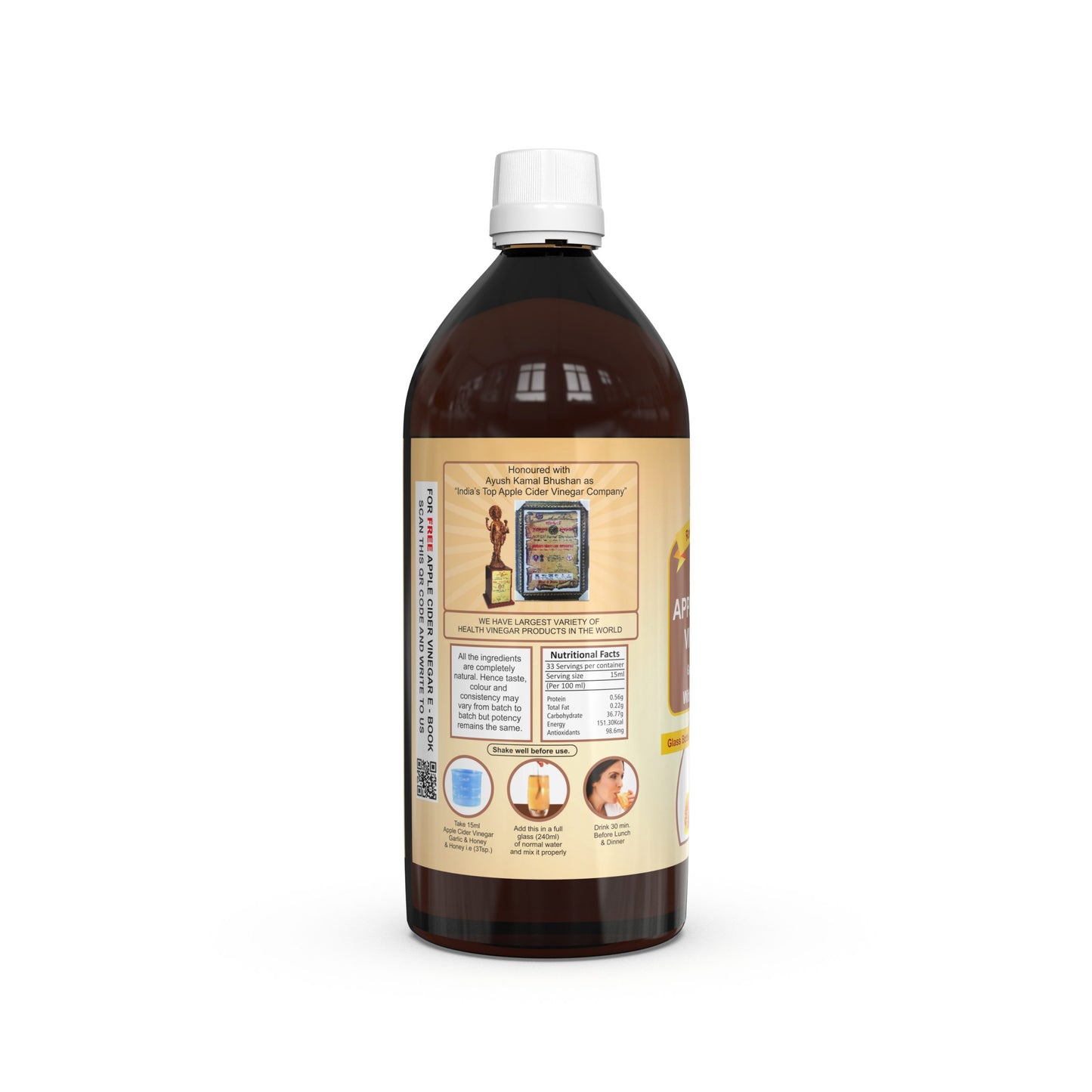 Apple Cider Vinegar Garlic and Honey With The Mother (Natural Anti-Biotic) 500 ML